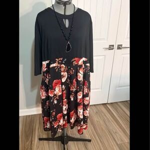 3X Nemidor black floral dress with pockets, 27” p‑p, 43” length, C7415